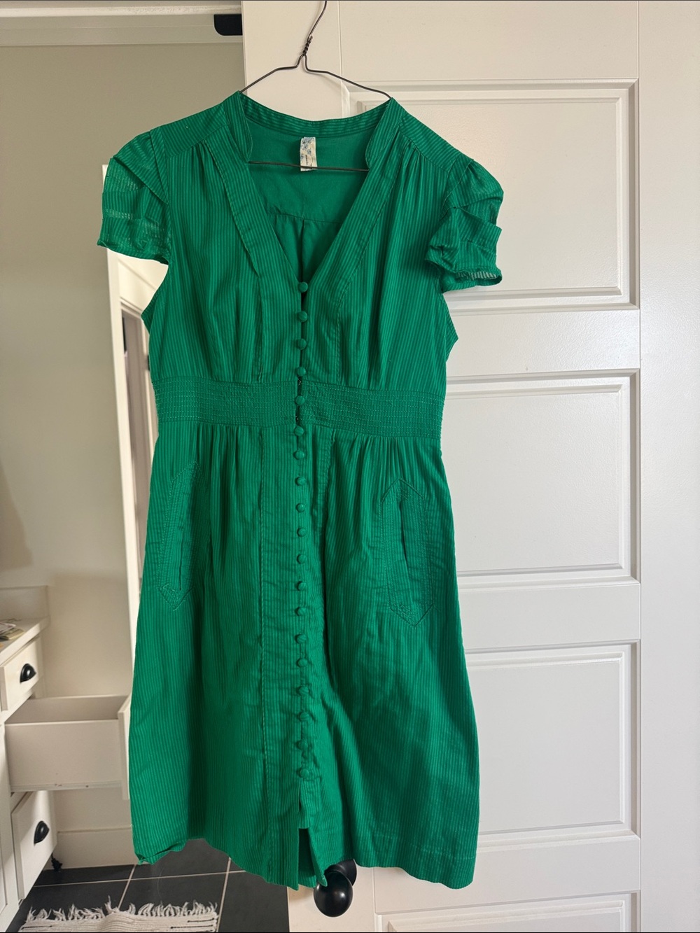 Anthropologie Emerald Green Button-Front Dress